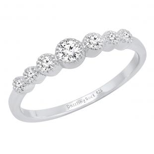 0.30 Carat (cttw) Round White Diamond 7 Stone Bridal Wedding Anniversary Ring 1/3 CT Sterling Silver
