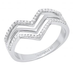 0.20 Carat (cttw) Round Diamond Bridal Triple Row Chevron Anniversary Band 1/5 CT Sterling Silver