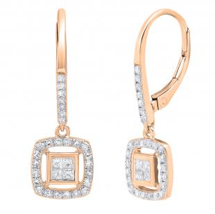 0.55 Carat (cttw) Princess & Round Diamond Ladies Invisible Dangling Earring 1/2 CT 14K Rose Gold