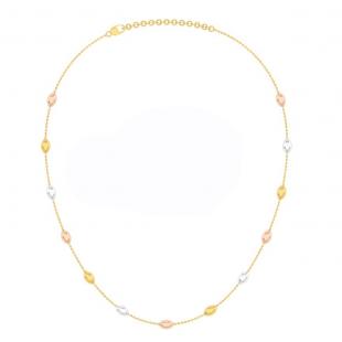 Three Tone Ladies Diamond Cut Bead Cable Chain Necklace 10K White Yellow & Rose Gold