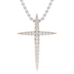 0.20 Carat (cttw) Round White Diamond Ladies Religious Cross Pendant 1/5 CT 10K Rose Gold