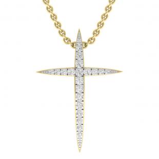 0.20 Carat (cttw) Round White Diamond Ladies Religious Cross Pendant 1/5 CT 14K Yellow Gold