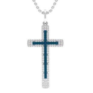 0.25 Carat (Cttw) Round Blue and White Diamond Ladies Cross Pendant 1/4 CT 10K White Gold