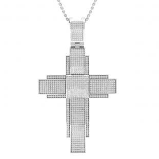 1.00 Carat (Cttw) Round White Diamond Men's Hip Hop Religious Cross Pendant 1 CT Sterling Silver