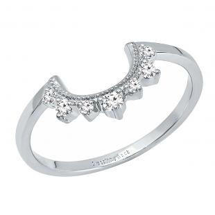 0.15 cttw Round White Diamond Ladies Guard Curved Wedding Band for Solitaire Ring 10K White Gold