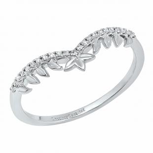 0.10 Carat (cttw) Round White Diamond Ladies Crown Contour Anniversary Wedding Band 10K White Gold