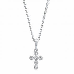 0.10 Carat (cttw) Round White Diamond Ladies Cross Pendant 1/10 CT (Silver Chain Included) 10K White Gold