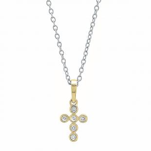 0.10 Carat (cttw) Round White Diamond Ladies Cross Pendant 1/10 CT (Silver Chain Included) 10K Yellow Gold