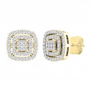 0.30 Carat (cttw) Round White Diamond Ladies Double Cushion Frame Stud Earrings 1/3 CT 10K Yellow Gold