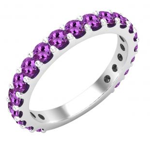 2.5 mm Round Amethyst Ladies Anniversary Stackable Wedding Band 10K White Gold