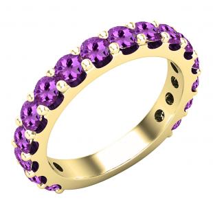 3 mm Round Amethyst Ladies Anniversary Stackable Wedding Band 14K Yellow Gold