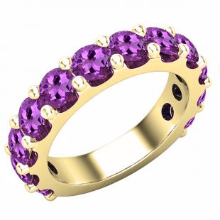 4 mm Round Amethyst Ladies Anniversary Stackable Wedding Band 14K Yellow Gold
