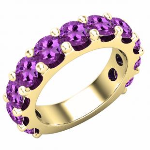 4.5 mm Round Amethyst Ladies Anniversary Stackable Wedding Band 14K Yellow Gold