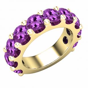 5 mm Round Amethyst Ladies Anniversary Stackable Wedding Band 14K Yellow Gold