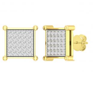 0.35 Carat (cttw) Round White Diamond Square Shaped Men's Stud Earrings 1/3 CT 18K Yellow Gold Plated Sterling Silver
