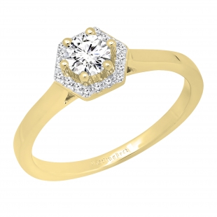 0.50 Carat (cttw) Round White Diamond Octagonal Shape Ladies Bridal Engagement Ring 1/2 CT 14K Yellow Gold