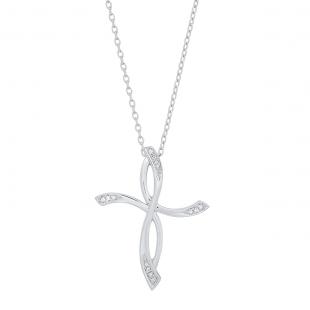 0.05 Carat (cttw) Round White Diamond Ladies Twist Cross Pendant (Silver Chain Included) 14K White Gold