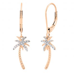 0.15 Carat (cttw) Round White Diamond Ladies Beaded Palm Tree Drop Earrings 10K Rose Gold