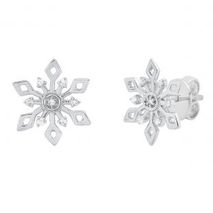 0.10 Carat (cttw) Round White Diamond Snowflake Ladies Stud Earring Sterling Silver