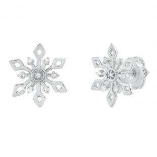 0.10 Carat (cttw) Round White Diamond Snowflake Ladies Stud Earring Sterling Silver