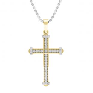 0.20 Carat (cttw) Round Diamond Men's Ladies Unisex Religious Cross Pendant 1/5 CT 10K Yellow Gold
