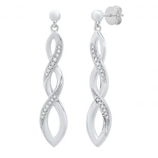 0.10 Carat (cttw) Round White Diamond Ladies Infinity Dangling Earrings 1/10 CT  Sterling Silver