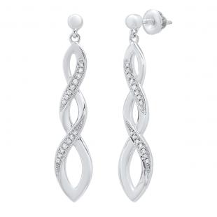 0.10 Carat (cttw) Round White Diamond Ladies Infinity Dangling Earrings 1/10 CT  Sterling Silver