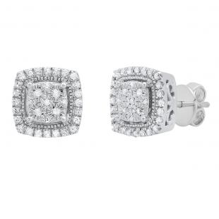 0.20 Carat (cttw) Round White Diamond Cushion Shape Stud Earrings 1/5 CT Sterling Silver