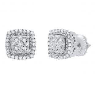 0.20 Carat (cttw) Round White Diamond Cushion Shape Stud Earrings 1/5 CT Sterling Silver