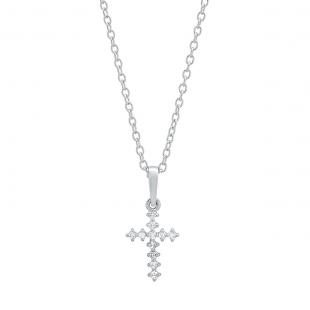 0.10 Carat (cttw) Round White Diamond Ladies Cross Pendant 1/10 CT 10K White Gold
