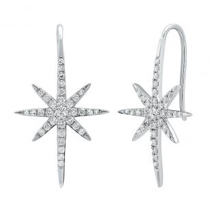 0.85 Carat (cttw) Round White Diamond Ladies Star Dangle Earring 10K White Gold