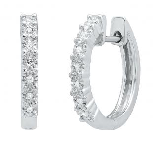 0.10 Carat (cttw) Round White Diamond Ladies Huggies Hoop Earrings 1/10 CT Sterling Silver