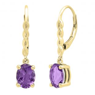 8X6 mm Oval Amethyst Ladies Twisted Drop Earring 10K Yellow Gold