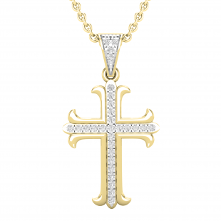 0.10 Carat (ctw) Round White Diamond Ladies Cross Pendant 1/10 CT 10K Yellow Gold