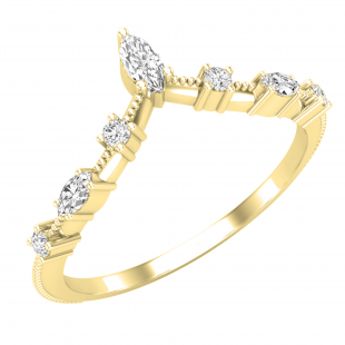0.20 Carat (ctw) Marquise & Round White Diamond Ladies Wedding Band Chevron Ring 1/5 CT 14K Yellow Gold