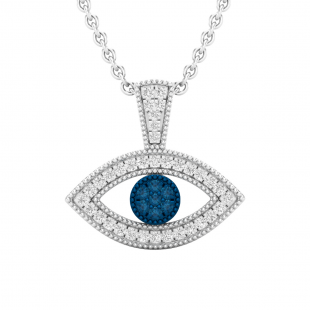 0.20 Carat (ctw) Round Blue & White Diamond Ladies Evil Eye Pendant, Sterling Silver