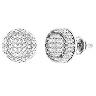 0.50 Carat (ctw) Round White Diamond Mens Cluster Stud Earrings 1/2 CT Sterling Silver