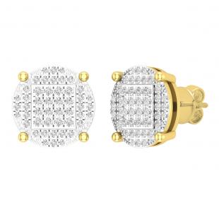 0.50 Carat (ctw) Round White Diamond Mens Circle Cluster Earrings 1/2 CT Yellow-tone Sterling Silver