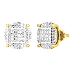 0.50 Carat (ctw) Round White Diamond Mens Circle Cluster Earrings 1/2 CT Yellow-tone Sterling Silver