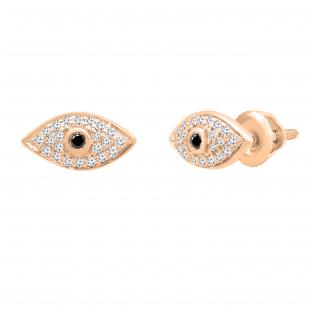 0.13 Carat (ctw) Round Black & White Diamond Evil Eye Stud Earrings 14K Rose Gold