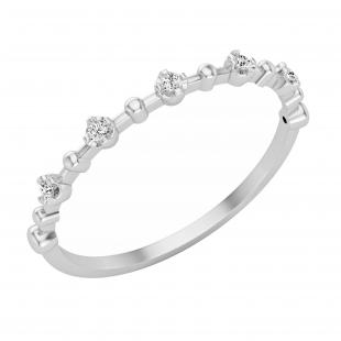 0.05 Carat (ctw) Round White Diamond Bead Dot Stackable Wedding Band 10K White Gold