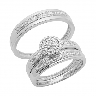 0.27 Carat (ctw) Round White Diamond Men & Women's Engagement Ring Trio Set 1/4 CT 14K White Gold