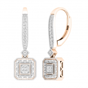 0.30 Carat (ctw) Round Diamond Ladies Octagon Shape Dangling Drop Earrings 1/3 CT 18K Rose Gold