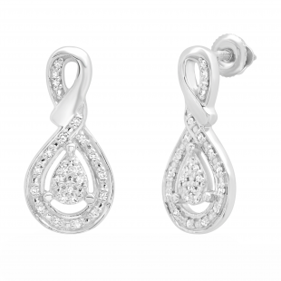 0.15 Carat (ctw) Round White Diamond Ladies Infinity Teardrop Earrings 10K White Gold