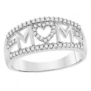 0.30 Carat (ctw) Round White Diamond Ladies Mom Heart Band Ring 1/3 CT 10K White Gold