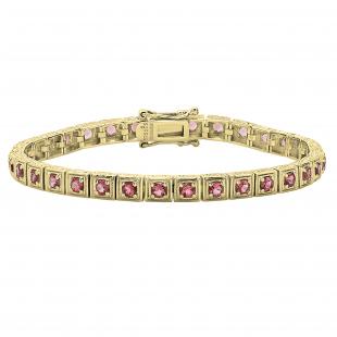 2.5 MM Round Pink Tourmaline Ladies Tennis Bracelet 10K Yellow Gold