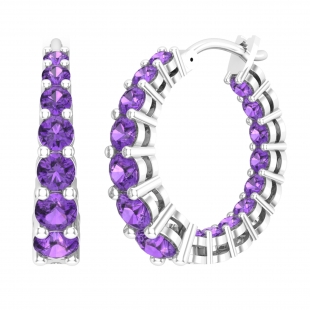 Round Amethyst Ladies In And Out Huggies Hoop Earrings Sterling Silver
