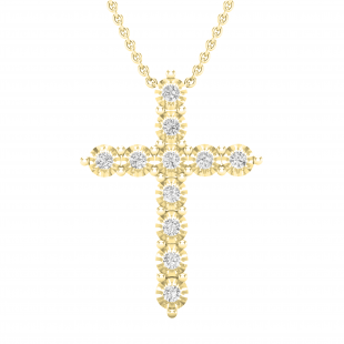 0.50 Carat (ctw) Round Diamond Ladies Cross Pendant 1/2 CT (Gold Chain Included) 14K Yellow Gold