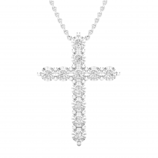 0.50 Carat (ctw) Round Diamond Ladies Cross Pendant 1/2 CT (Silver Chain Included) Sterling Silver