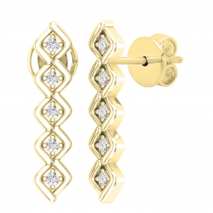 0.10 Carat (ctw) Round White Diamond Ladies Bezel Set Journey Earrings 1/10 CT 10K Yellow Gold